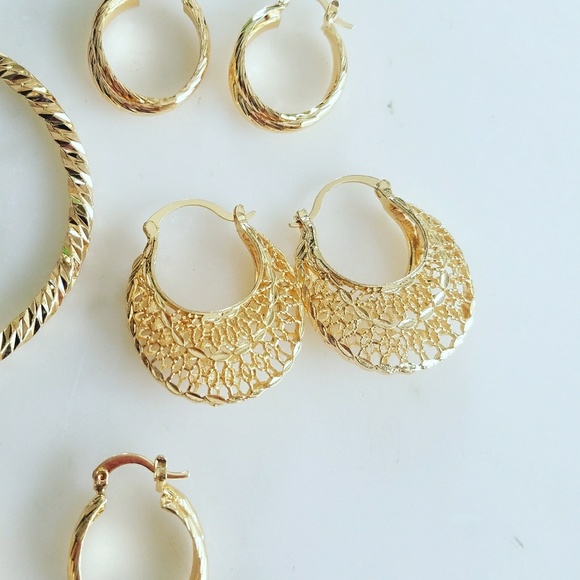 Boho gold hoop earring, - Picture 2 of 4